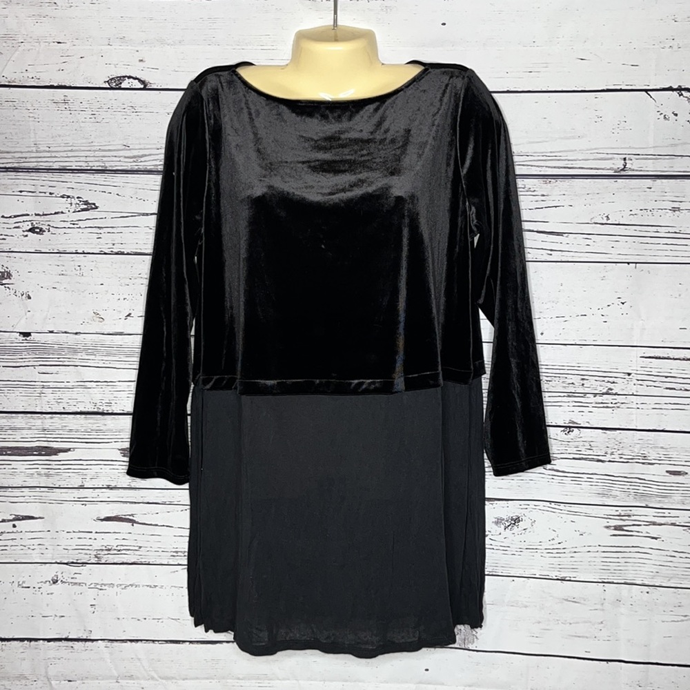 J. Jill Wearever Collection NWT Sz Lp Black Velvet - Knit Mixed Media Tunic Top
